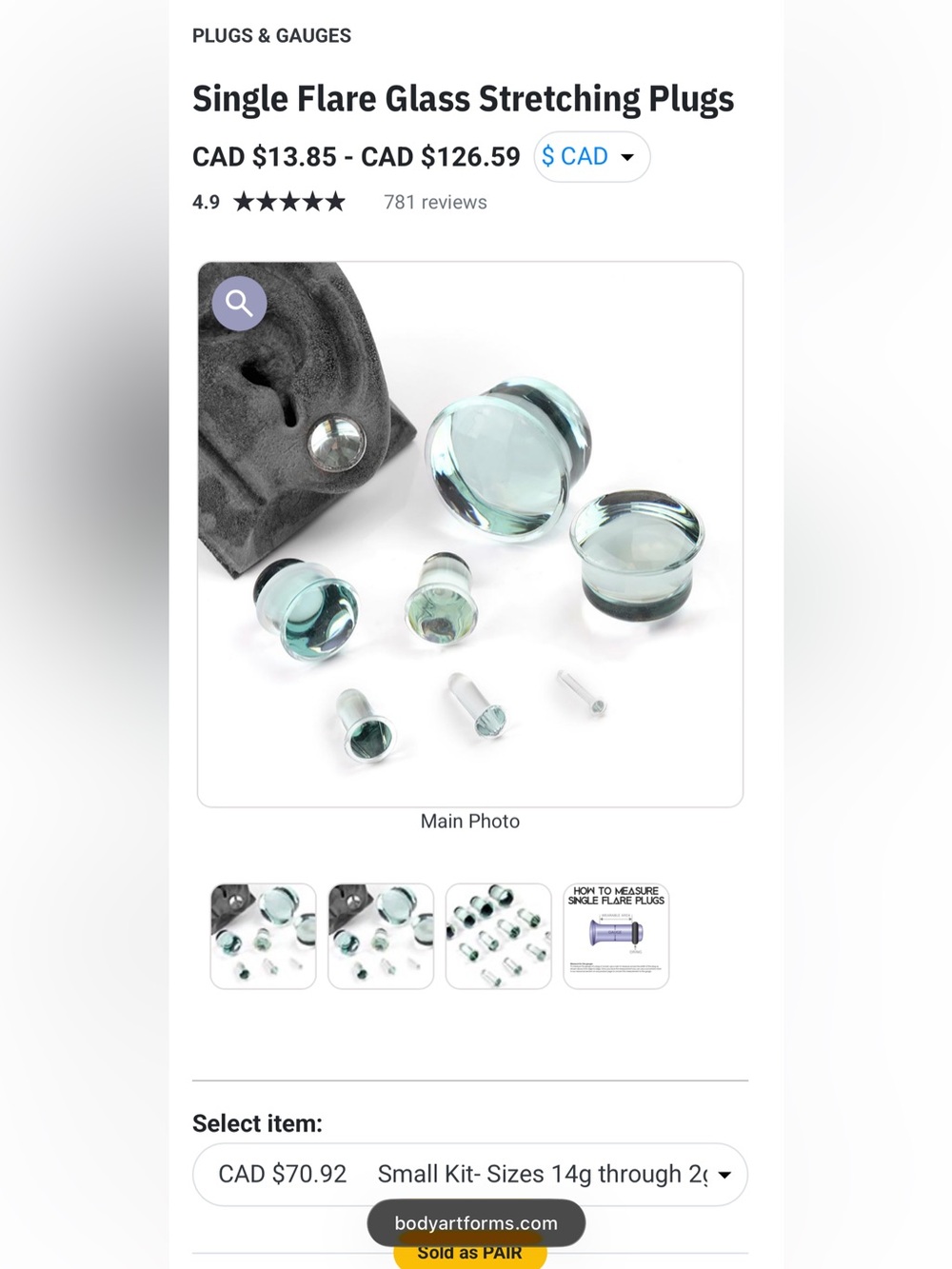Single Flare Glass Stretching Plug Pairs 14g to 2g (6mm) Women and Men